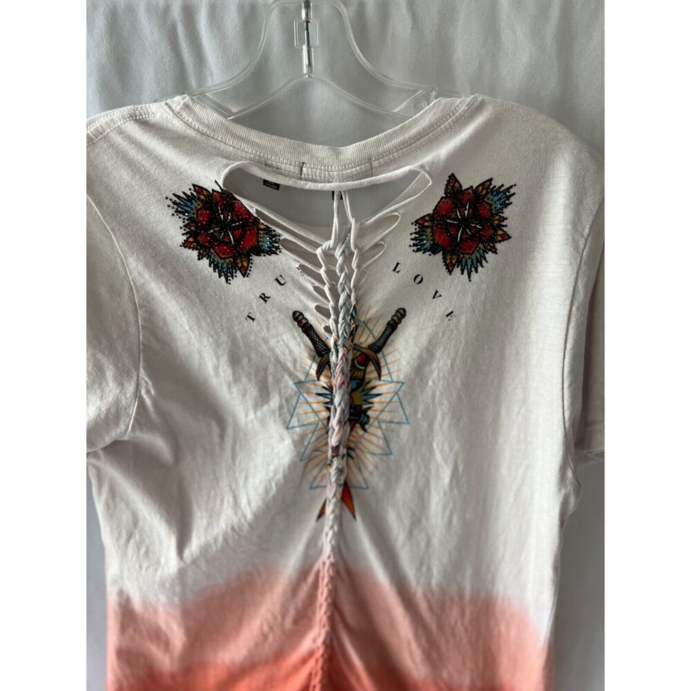 Affliction T-Shirt Sacred Oath Biker Tattoo color block peach  XL - Picture 7 of 12